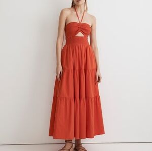 Madewell Poplin Modular Halter Midi Dress in Bright Poppy Orange - Women's M